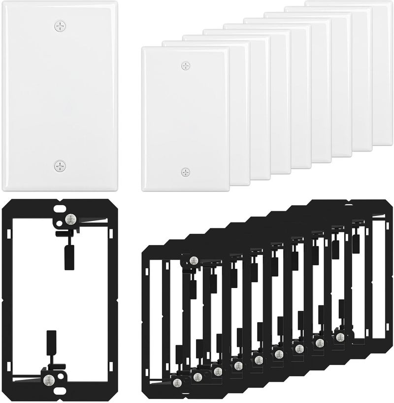 FGBB Blank Device Keystone Wall Plate, with Low Voltage Mounting Bracket, with Single Gang Decorator Wall for RJ45, HDMI, and Coax Keystone Inserts, White, 10-Pack - Image 1